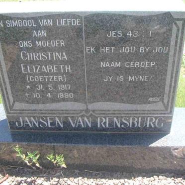 RENSBURG Christina Elizabeth, Jansen van nee COETZER 1917-1990