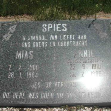 SPIES Mias 1900-1984 &amp; Annie VAN JAARSVELD 1910-1986