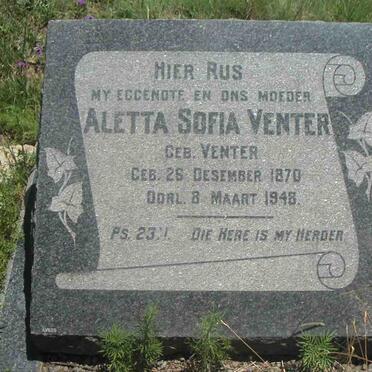 VENTER Aletta Sofia nee VENTER 1870-1948