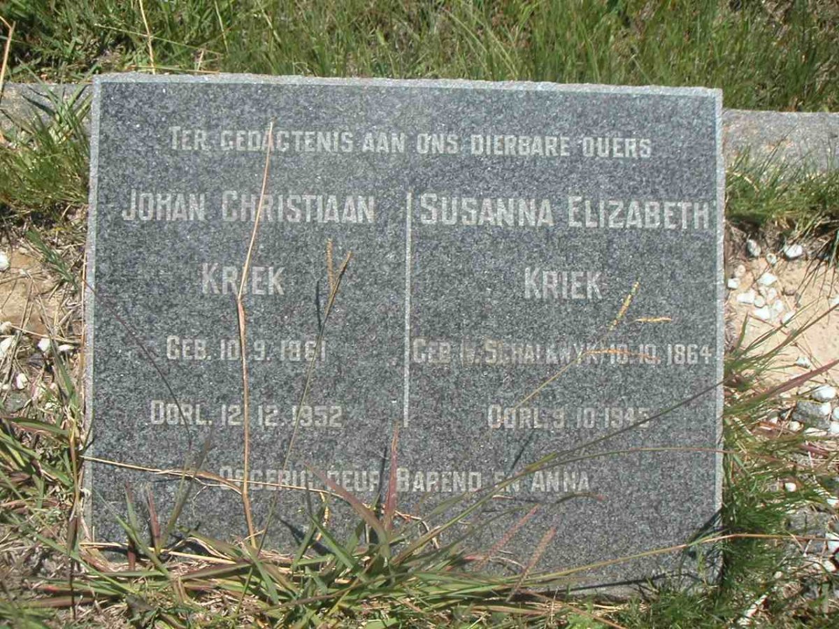 KRIEK Johan Christiaan 1861-1952 &amp; Susanna Elizabeth V. SCHALKWYK 1864-1945