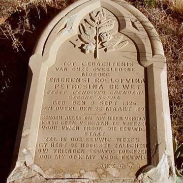 WET Embrensi Roelofvina Petrosina, de formerly ODENDAAL nee BOTHA  1826-1891