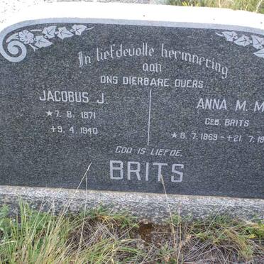 BRITS Jacobus J. 1871-1940 &amp; Anna M.M. BRITS 1869-1964