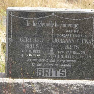 BRITS Gert P.J. 1893-19?4 &amp; Johanna Elena VAN BILJON 1883-1967