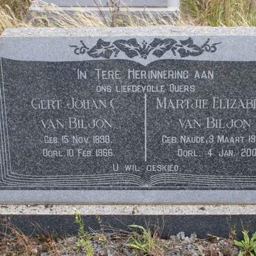 BILJON Gert Johan C., van 1898-1966 &amp; Martjie Elizabeth NAUDE 1902-2001