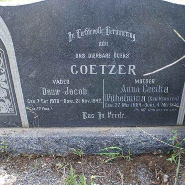 COETZER Dauw Jacob 1878-1942 &amp; Anna Cecilia Wilhelmina VERSTER 1884-1974