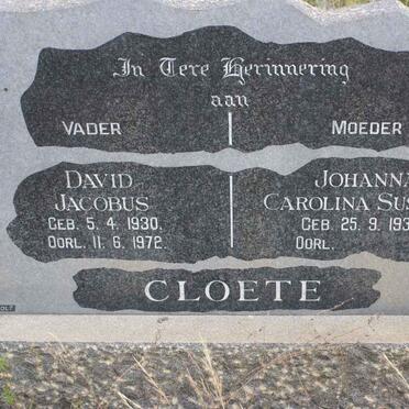 CLOETE David Jacobus 1930-1972 &amp; Johanna Carolina Susara 1932-