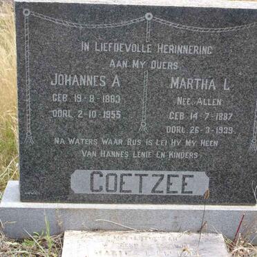 COETZEE Johannes A. 1883-1955 &amp; Martha L. ALLEN 1887-1939