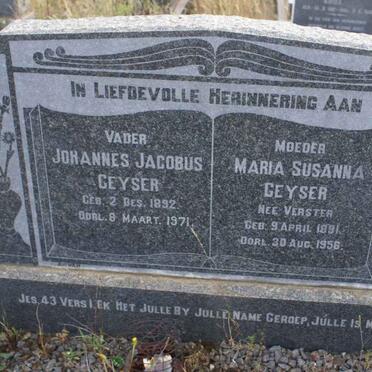GEYSER Johannes Jacobus 1852-1971 &amp; Maria Susanna VERSTER 1891-1956
