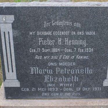 HENNING Pieter H. 1884-1934 &amp; Maria Petronella Elizabeth WEITZ 1893-1971