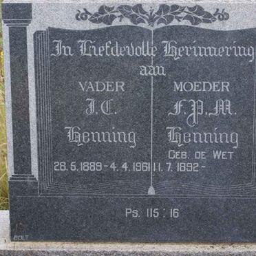 HENNING J.C. 1889-1961 &amp; F.P.M. DE WET 1892-