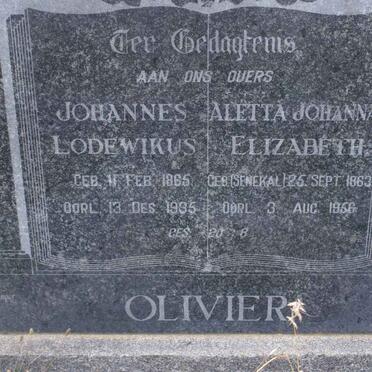 OLIVIER Johannes Lodewikus 1865-1935 &amp; Aletta Johanna Elizabeth SENEKAL 1863-1956