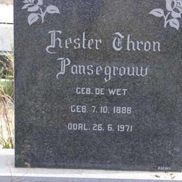 PANSEGROUW Hester Thron nee DE WET 1888-1971