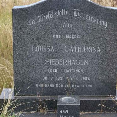 SIEBERHAGEN Louisa Catharina nee HATTINGH 1891-1984