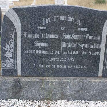 SNYMAN Francois Johannes 1848-1944 &amp; Elsie Susanna Dorethia Magdalena HUGO 1856-1944