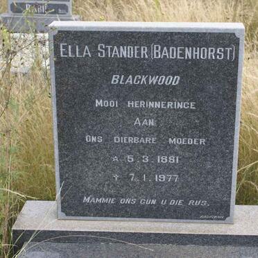 STANDER Ella, formerly BADENHORST, nee BLACKWOOD 1881-1977
