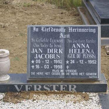 VERSTER Jan Dirk Jacobus 1952-1998 &amp; Anna Helena DU PLESSIS 1952-