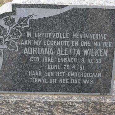 WILKEN Adriana Aletta nee BREITENBACH 1930-1961