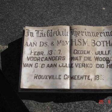 Gedenksteen - BOTHA, Ds. en Mev. H.S.M