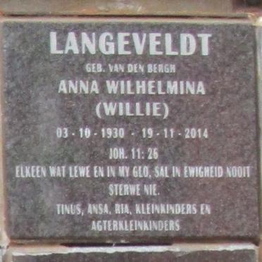 LANGEVELDT Anna Wilhelmina nee VAN DEN BERGH 1930-2014