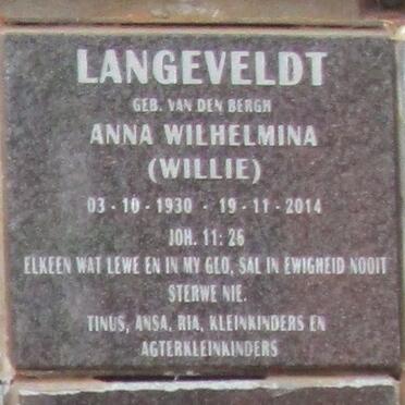 LANGEVELDT Anna Wilhelmina nee VAN DEN BERGH 1930-2014