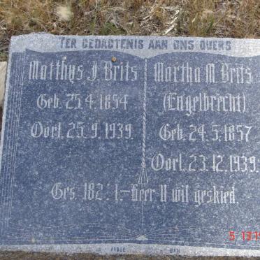 BRITS Matthys 1854-1939 &amp; Martha M. ENGELBRECHT 1857-1939