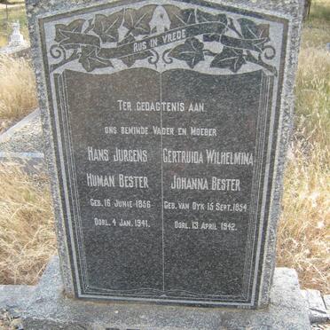 BESTER Hans Jurgens Human 1856-1941 &amp; Gertruida Wilhelmina Johanna van DYK 1854-1942