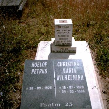 BEKKER Roelof Petrus 1928- &amp; Christina Maria Wilhelmina 1929-1998 :: BEKKER Marthie 1954-1962
