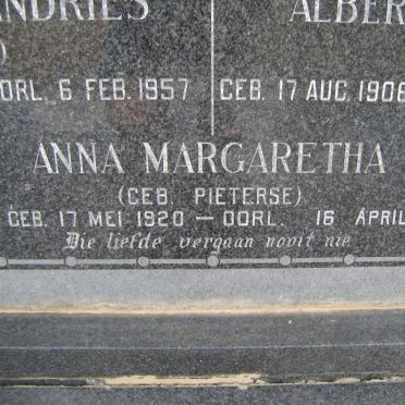 BURGER Anna Margaretha formerly le ROUX nee PIETERSE 1920-2000