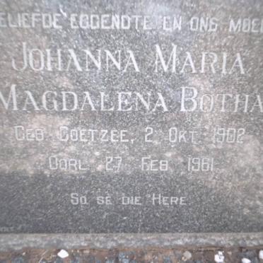 BOTHA Johanna Maria Magdalena nee COETZEE 1902-1961