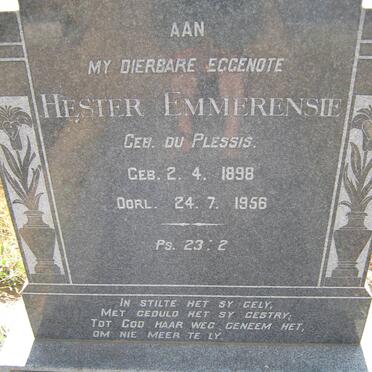 BEKKER Hester Emmerensie nee du PLESSIS 1898-1956