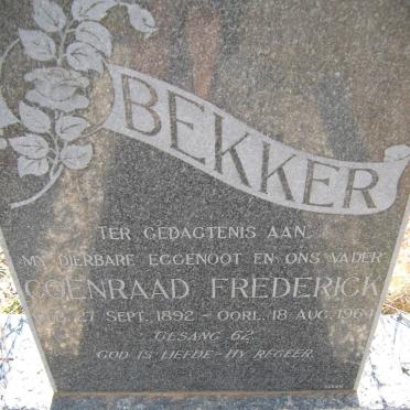 BEKKER Coenraad Frederick 1892-1964 &amp; Hester Emmerensie du PLESSIS 1898-1956 
