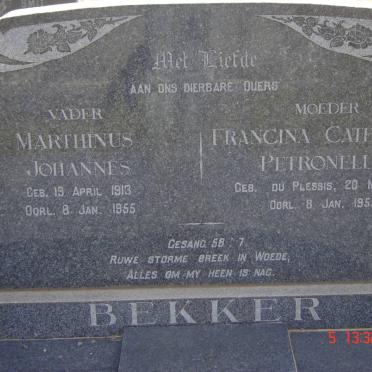 BEKKER Marthinus Johannes 1913-1955 &amp; Francina Catharina Petronella DU PLESSIS 1917-1955