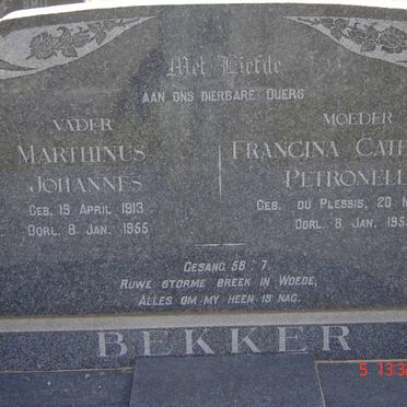 BEKKER Marthinus Johannes 1913-1955 &amp; Francina Catharina Petronella DU PLESSIS 1917-1955