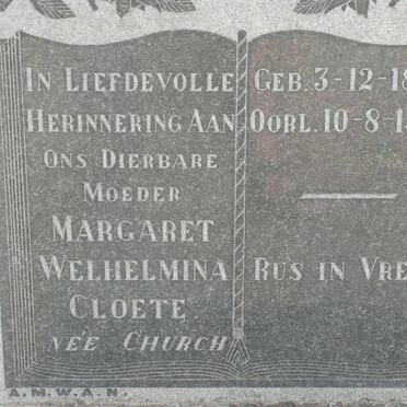 CLOETE Margaret Welhelmina nee CHURCH 1876-1947