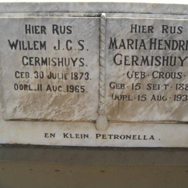 GERMISHUYS Willem J.C.S. 1873-1965 &amp; Maria Hendrika CROUS 1882-1937 :: GERMISHUYS Petronella