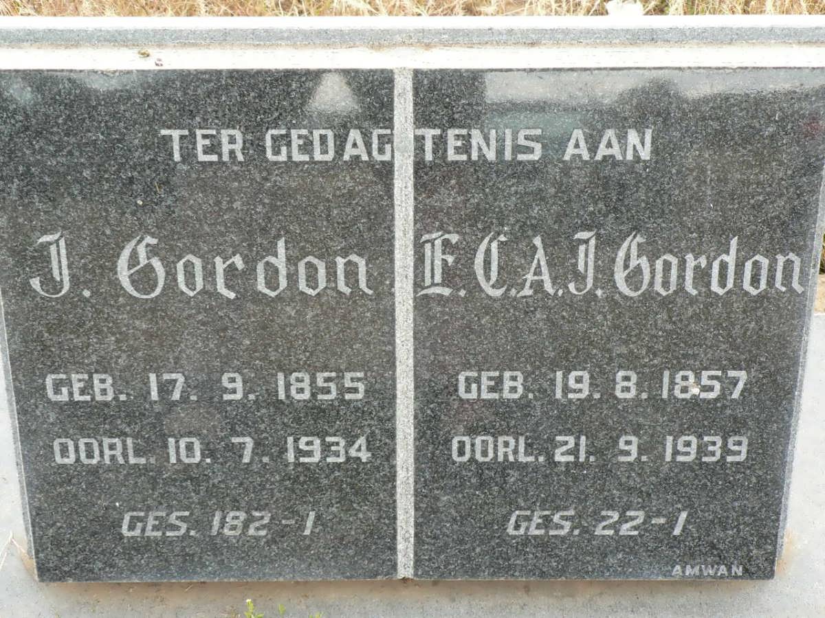GORDON J. 1855-1934 &amp; E.C.A.J. 1857-1939