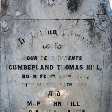 HILL Cumberland Thomas 1832-1898 &amp; Mary Ann 1838-1895
