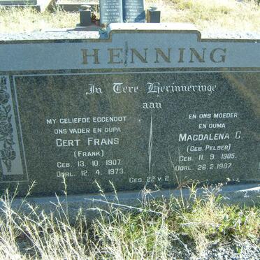 HENNING Gert Frans 1907-1973 &amp; Magdalena C. PELSER 1905-1987