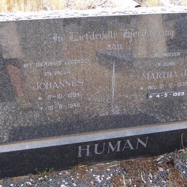 HUMAN Johannes 1894-1948 &amp; Martha J. NEL 1909-1989