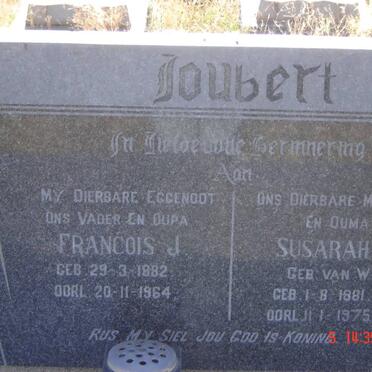 JOUBERT Francois J. 1882-1964 &amp; Susarah M. van WYK 1881-1975