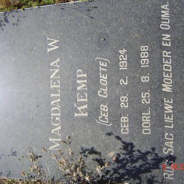 KEMP Magdalena W. nee CLOETE 1924-1988
