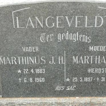 LANGEVELDT Marthinus J.H. 1883-1960 &amp; Martha H.W. HERBST 1897-1983