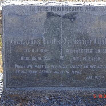 LUBBE Albertus Gerhardus 1886-1955 &amp; Catharina WESSELS 1891-1949