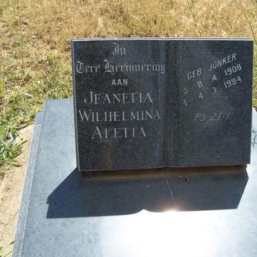 MERWE Jeanetta Wilhelmina Aletta, van der nee JONKER 1908-1984