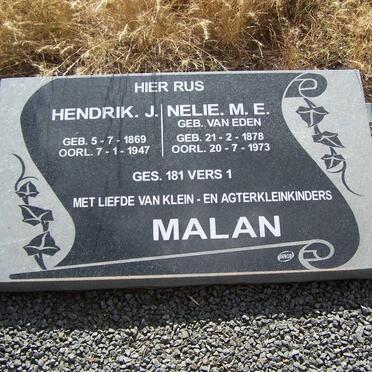 MALAN Hendrik J. 1869-1947 &amp; Nelie M.E. van EDEN 1878-1973