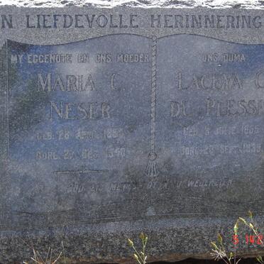 NESER Maria C. 18?1-1940 :: du PLESSIS Laceya C. 1865-1935