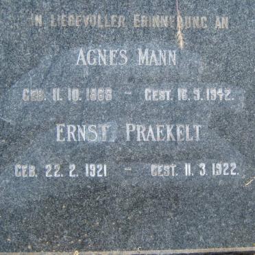 PRAEKELT Ernst 1921-1922 :: MANN Agnes 1868-1942