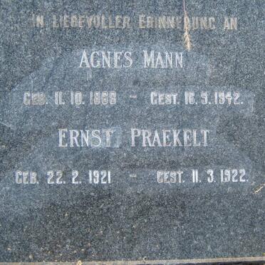 PRAEKELT Ernst 1921-1922 :: MANN Agnes 1868-1942