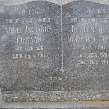 PIENAAR Abel Jacobus 1876-1963 &amp; Hester Aletta Dorathea du TOIT 1878-1954