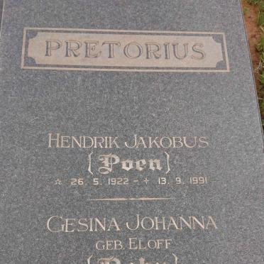PRETORIUS Hendrik Jakobus 1922-1991 &amp; Gesina Johanna ELOFF 1926-2015